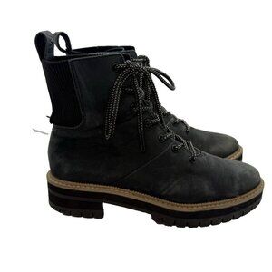 Toms Frankie Black Water Resistant Lace-Up Ankle Boot Combat Womens 7 US 37.5 EU